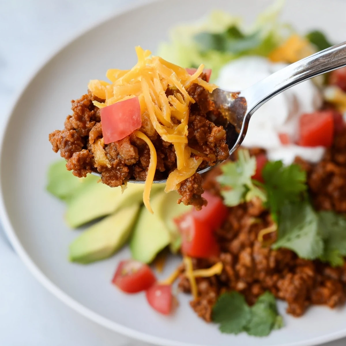 Seasoned ground beef filling steaming in warm soft tortillas, garnished with fresh cilantro and ready to serve with lime wedges on a rustic table.