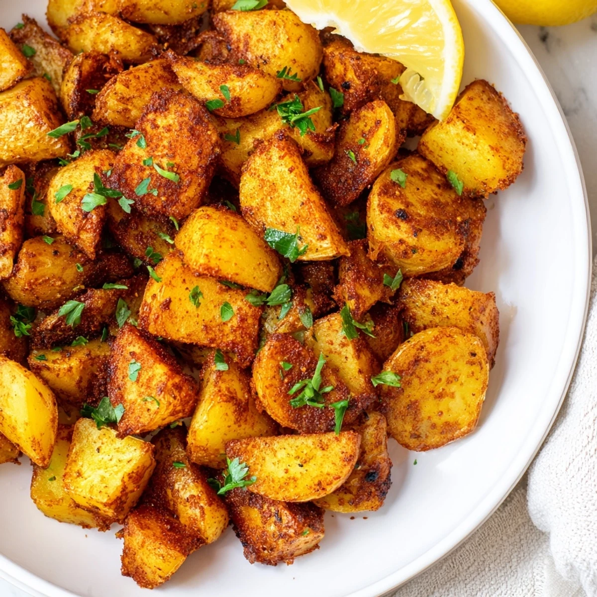 Boldly seasoned Cajun Spiced Roasted Potatoes tossed in olive oil and spices, ready to be served alongside grilled tofu.