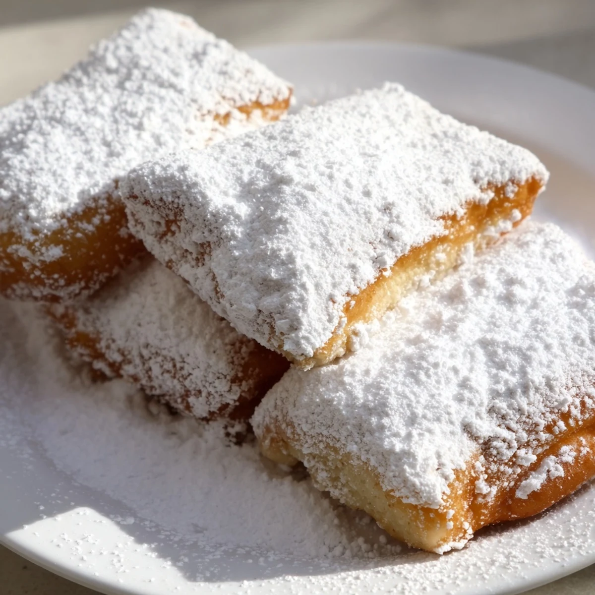 Warm, crispy Mardi Gras fried dough squares dusted in powdered sugar, perfect for festive New Orleans celebrations.