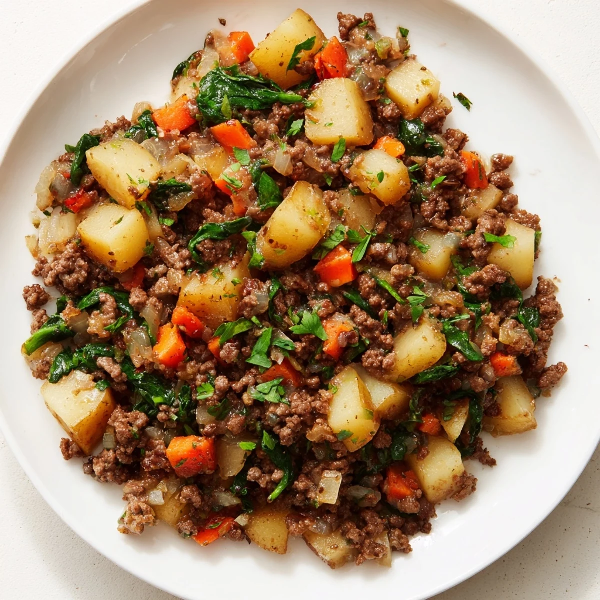 Enjoy this easy American-style High Protein Ground Beef and Potatoes as a gluten-free weeknight dinner, plated with a fresh green salad for a balanced meal.