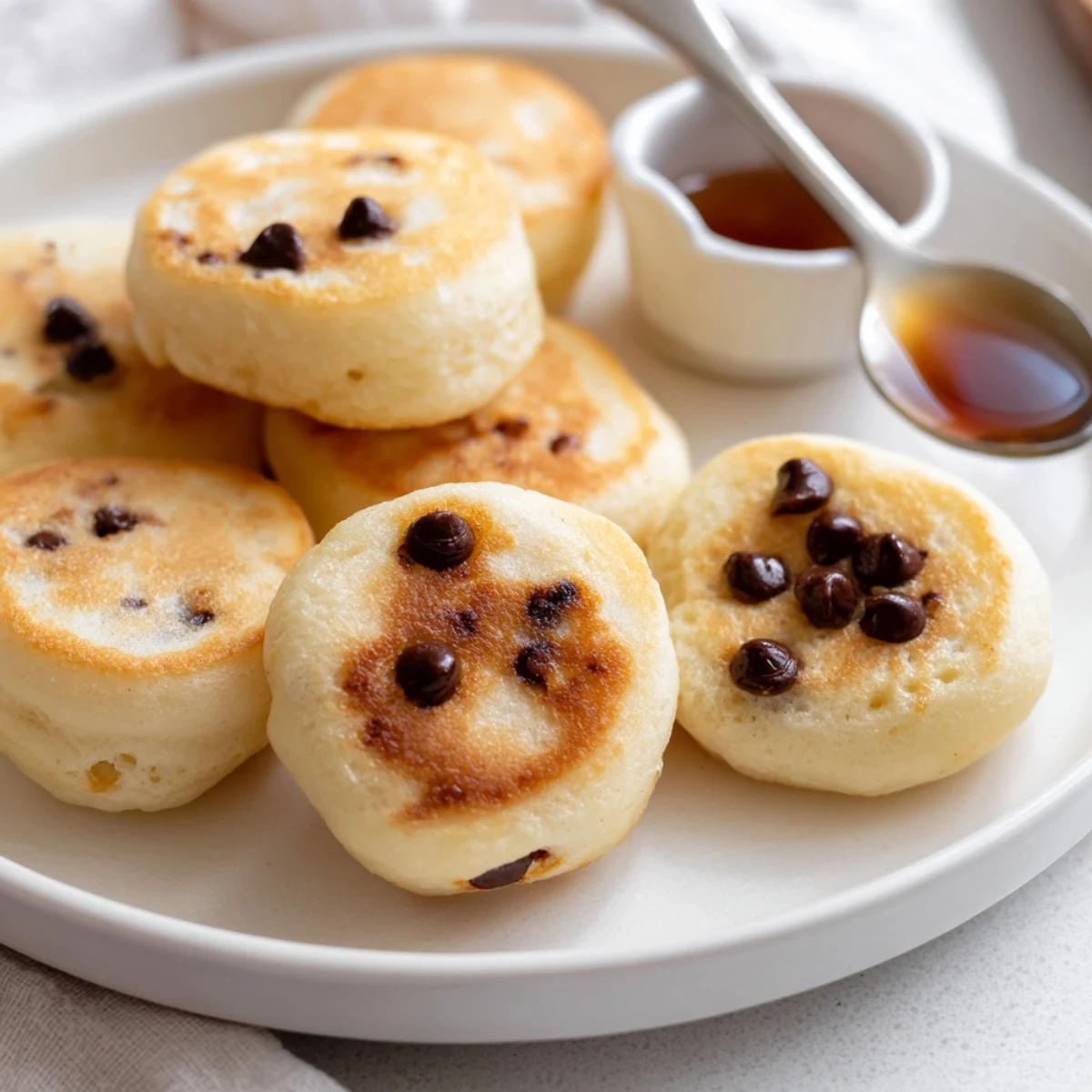 Golden-brown Pancake Poppers lined up in a mini muffin tin, ready for breakfast or brunch dipping.