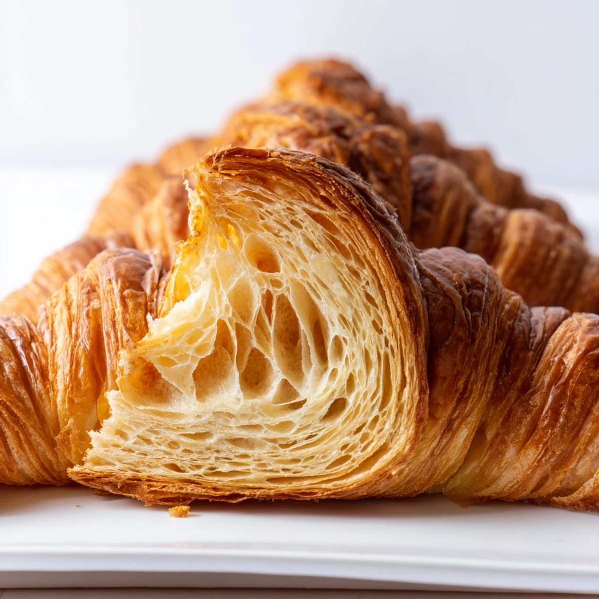 Freshly baked gluten-free croissants show flaky layers and a soft, buttery interior.