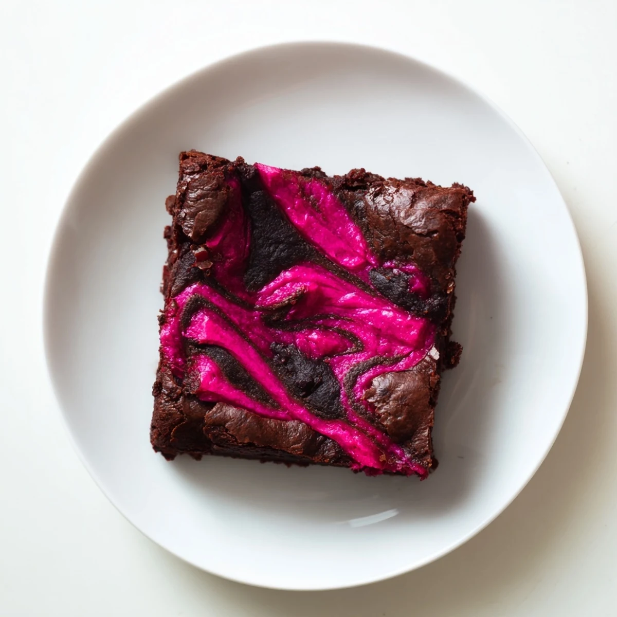 Freshly baked Raspberry Swirl Brownies serve warm with a scoop of vanilla ice cream melting.