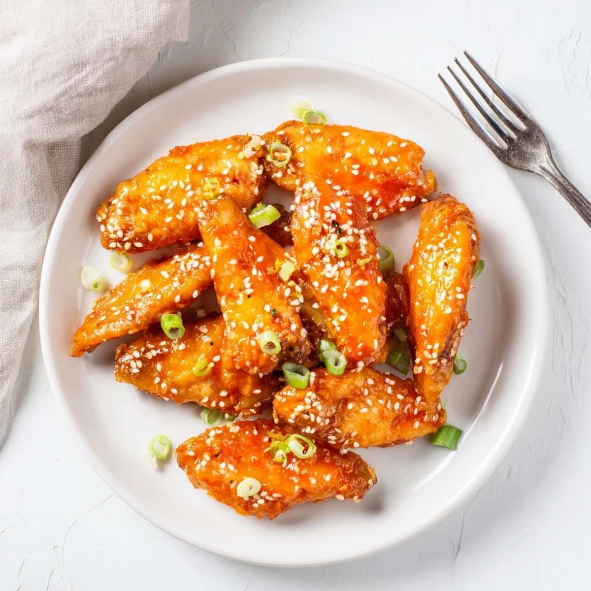 Close-up of Sticky Orange Chicken Wings showing tender meat, crispy edges, and a sweet tangy orange sauce with hints of garlic and ginger.