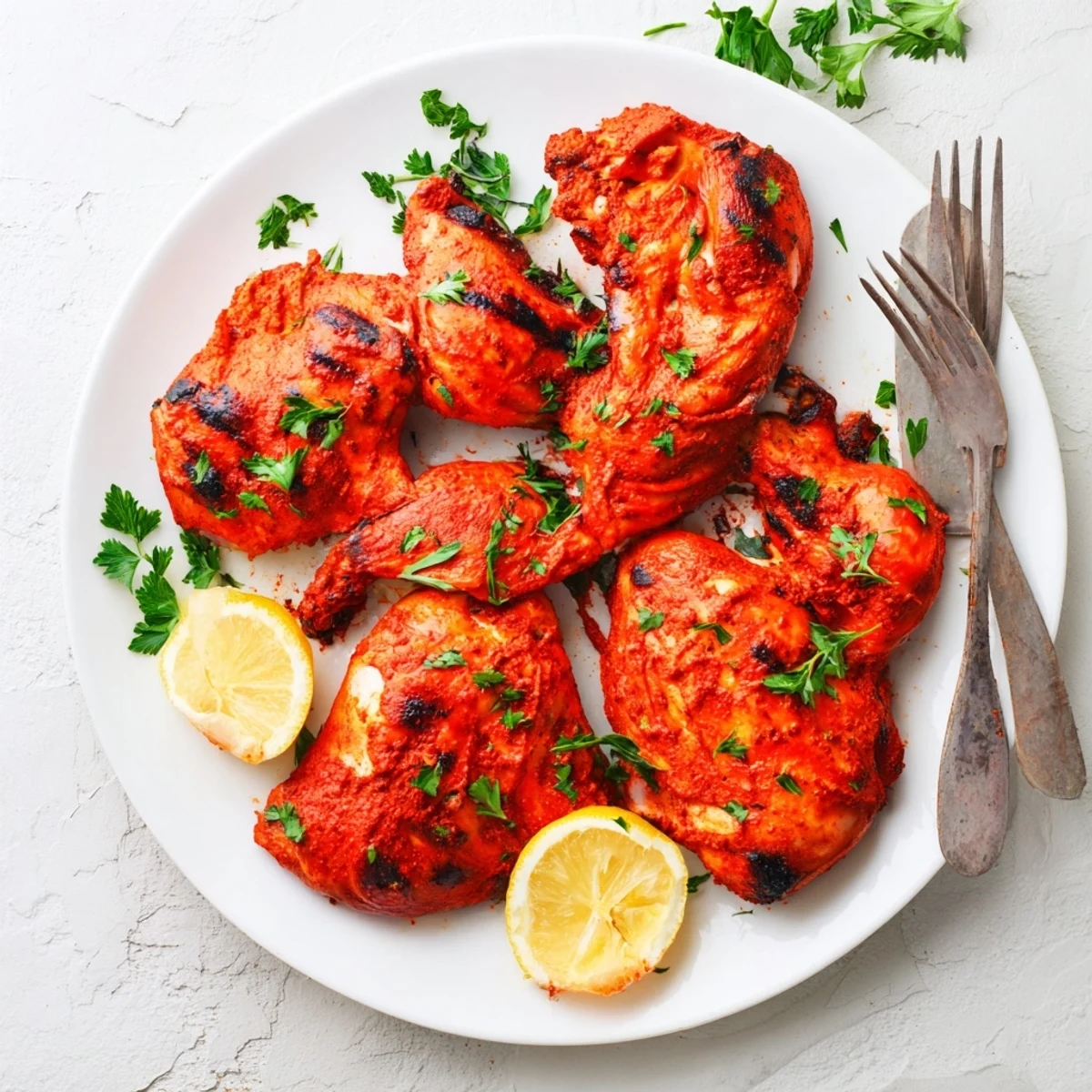 Golden spatchcocked Peri Peri chicken Portuguese style with charred crispy skin and vibrant red marinade