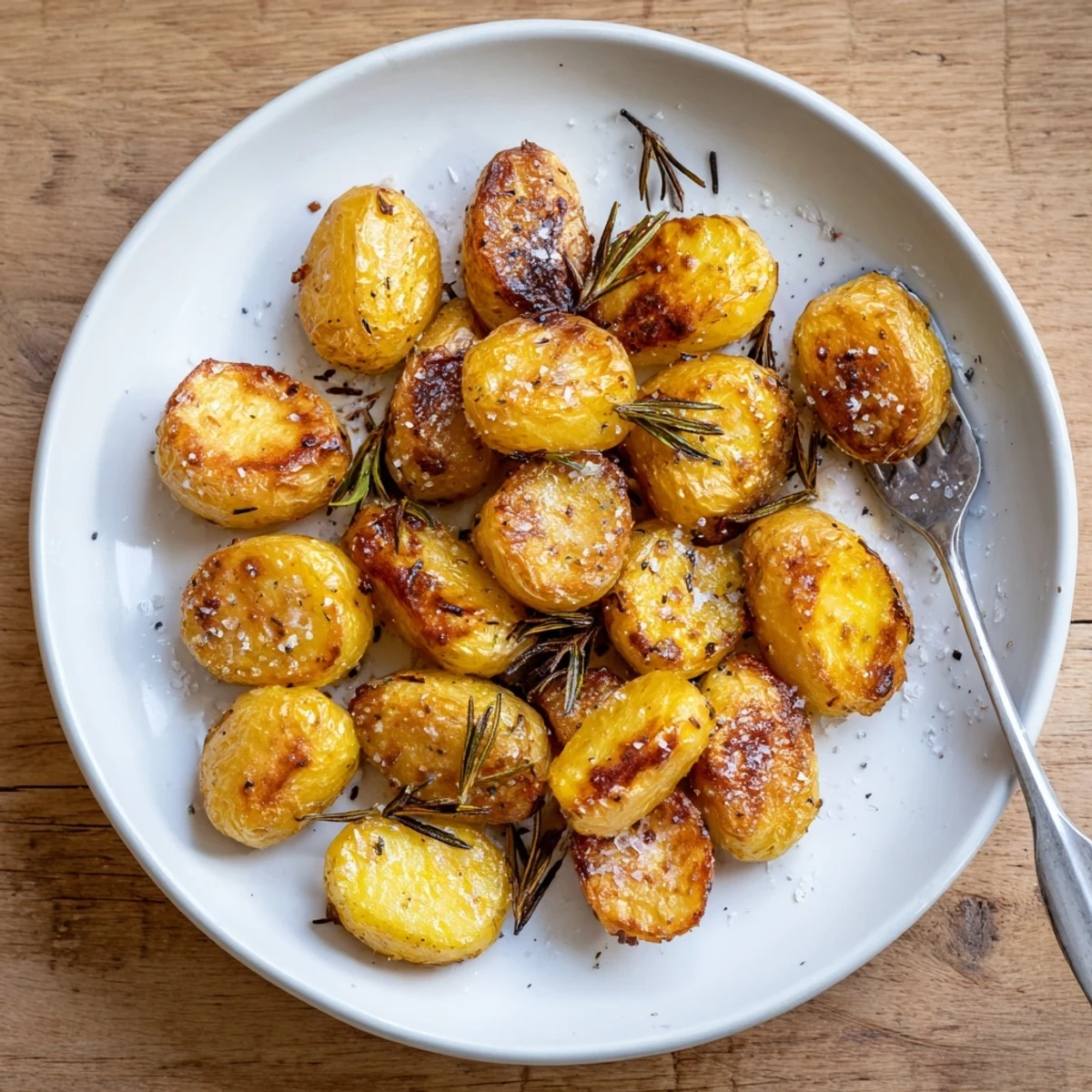 Golden homemade roast potatoes with crispy edges and fluffy centers seasoned with sea salt