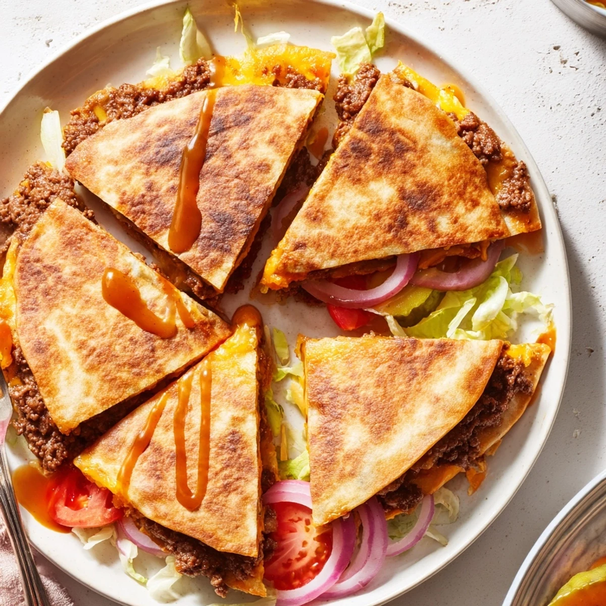 Crispy flour tortilla packed with juicy smashed beef patties and gooey shredded cheese