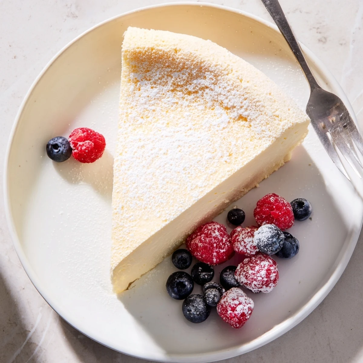 Airy Japanese cheesecake baked in water bath with tall jiggly center and golden crust