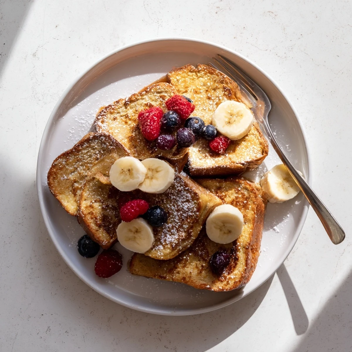 Plant-based French toast with cinnamon vanilla batter pan-fried to crispy perfection