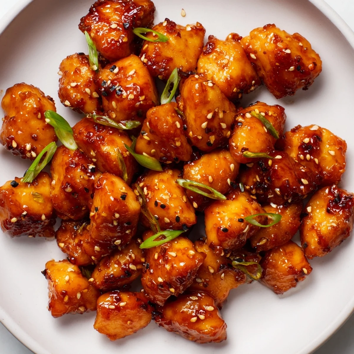 Tender chicken thighs glistening with sweet honey soy sauce served over fluffy white rice