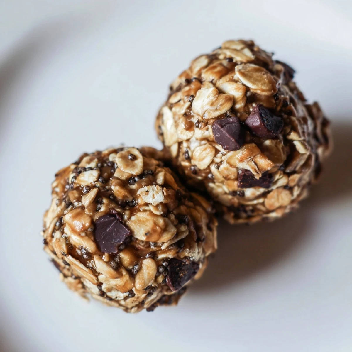 Golden no bake chocolate peanut butter protein balls topped with mini chocolate chips, arranged on parchment paper