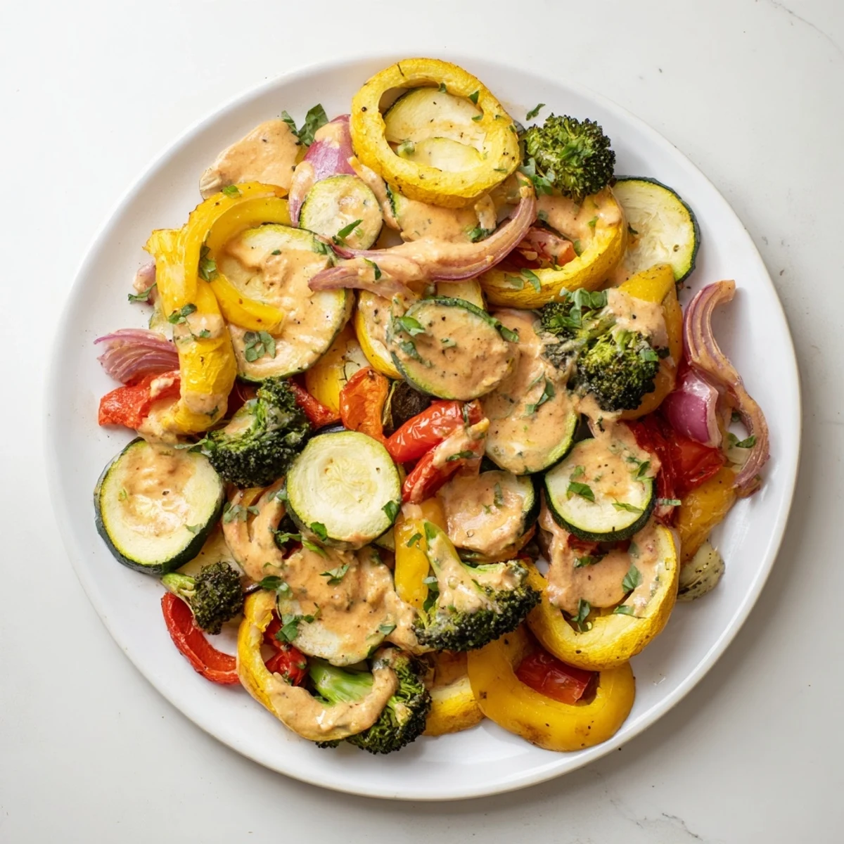Colorful oven-roasted vegetable medley tossed in rich parmesan sauce perfect for special occasions