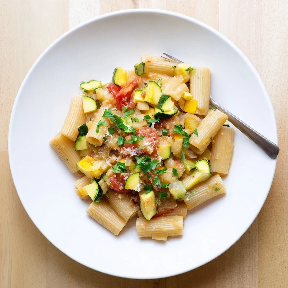Creamy Italian zucchini sauce tossed with al dente pasta and sprinkled with Parmesan cheese
