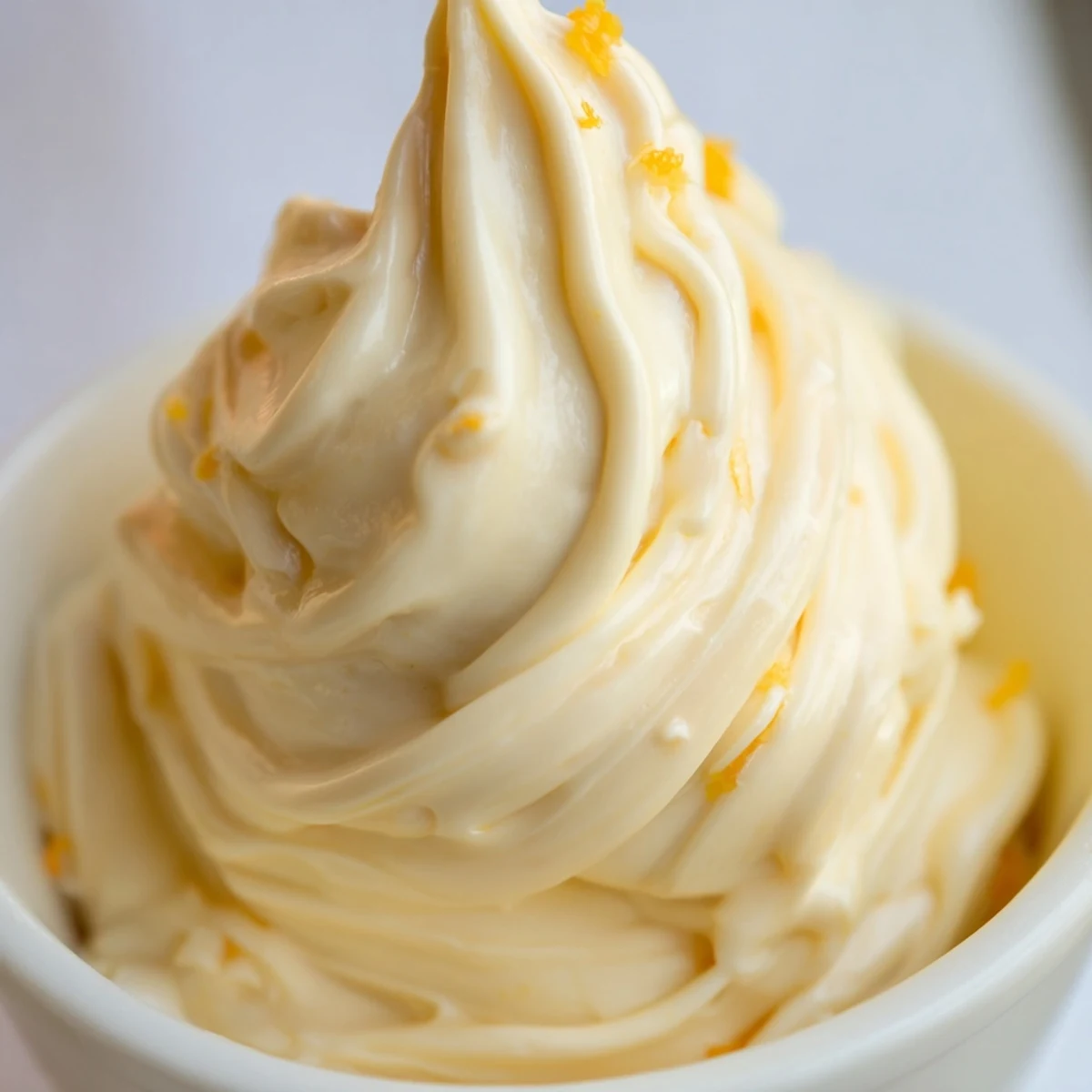 Soft-serve style homemade orange Dole Whip piping into a classic swirl with drizzled honey topping