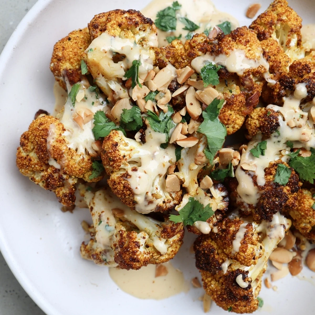 Roasted Moroccan cauliflower spiced with cumin and cinnamon served with sweet tahini honey