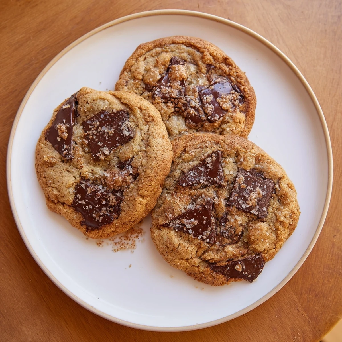 Plate of chewy Vietnamese cinnamon chocolate chip cookies sprinkled with extra aromatic spice and chocolate chunks
