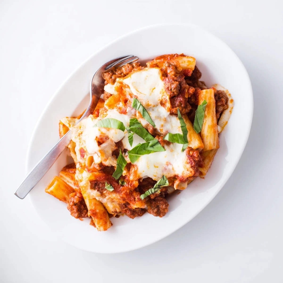 Family-friendly slow cooker baked ziti with tender pasta, savory sausage, and gooey melted mozzarella cheese