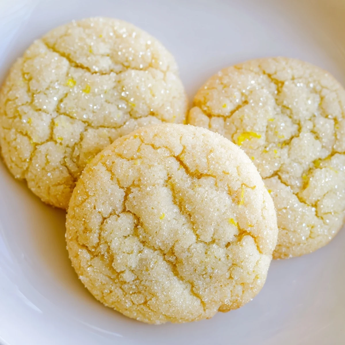 Golden lemon sugar cookies with crackly sugar coating on a rustic baking sheet