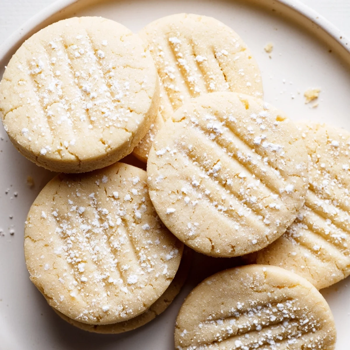Crispy-edged Grandma's Secret Butter Cookies stacked on a cooling rack with golden brown tops