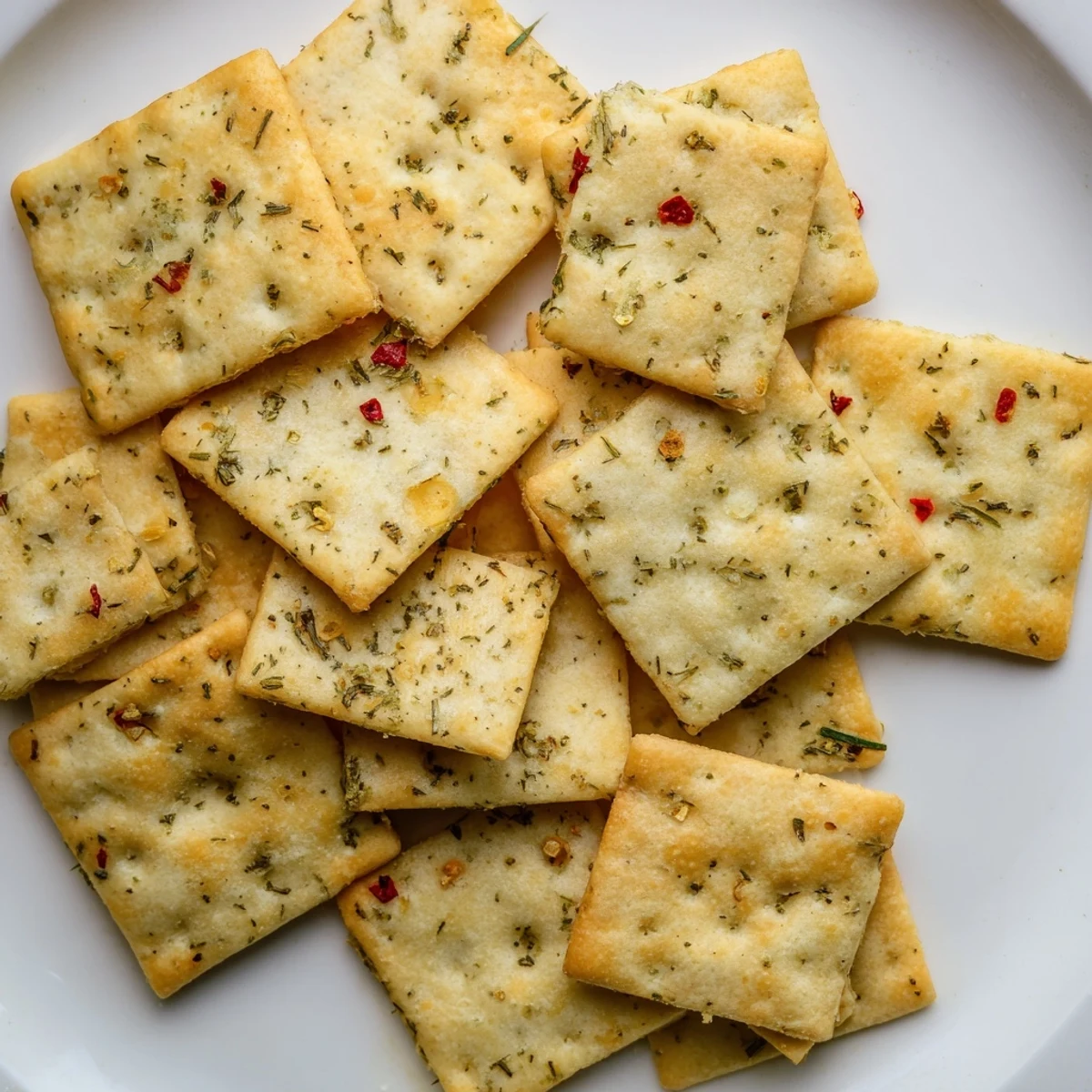 Crispy golden dill pickle saltines brushed with herbed butter fresh from the oven