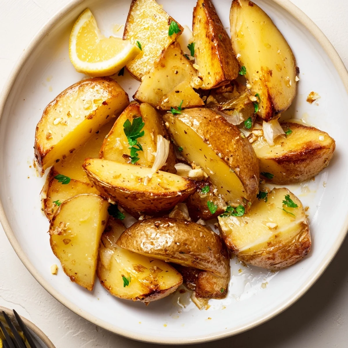 Authentic Greek Lemon Potatoes Recipe served hot, crispy edges, herb-scented and bright  