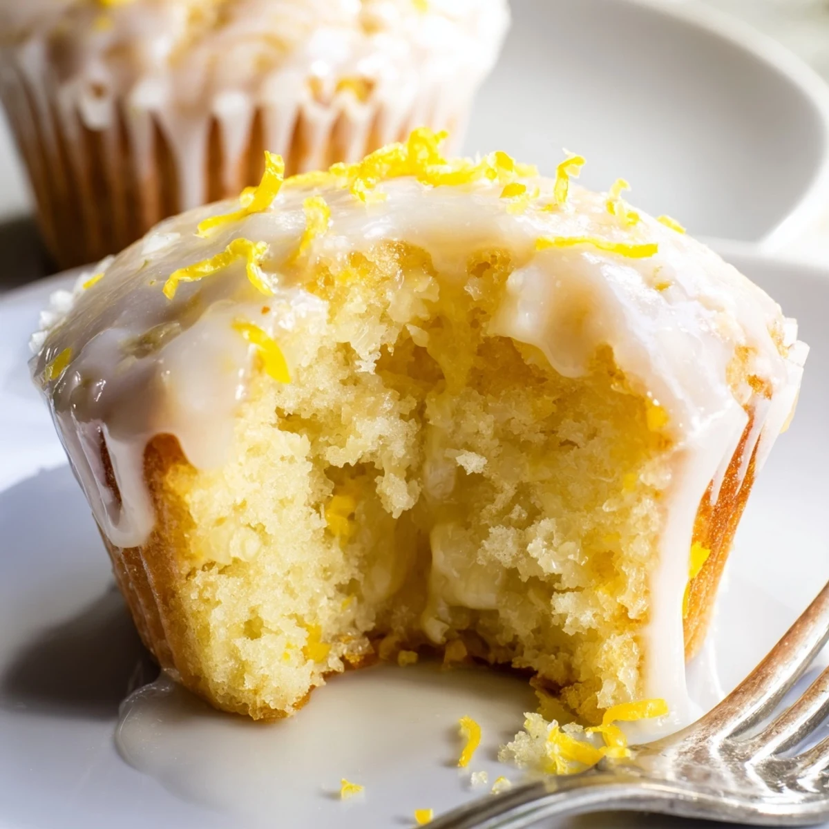 Glazed Lemon Ginger Muffins sitting on a wire rack, glossy citrus glaze.
