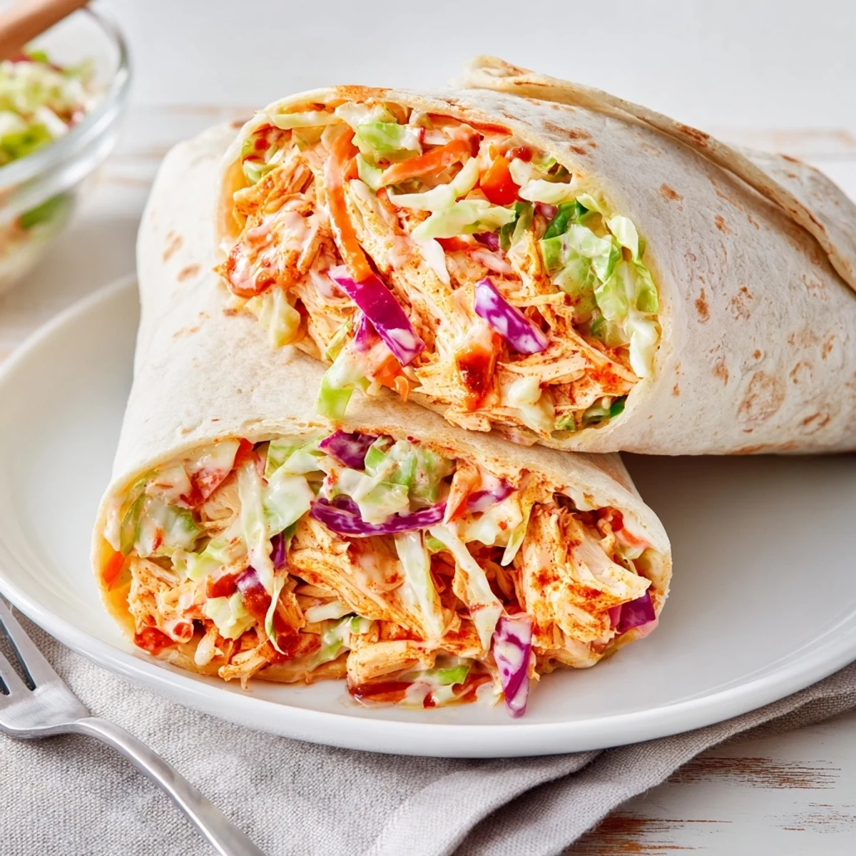 Bbq Chicken Coleslaw Wraps filled with smoky chicken, crunchy slaw, warm tortilla.