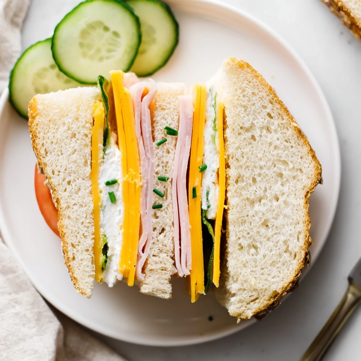 Mini Sandwiches on a platter, creamy spreads, crisp cucumber and cheddar