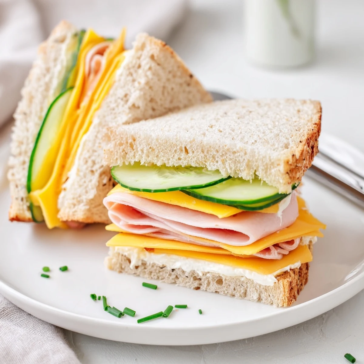 Stack of Mini Sandwiches ready for a picnic, sprinkled with fresh herbs