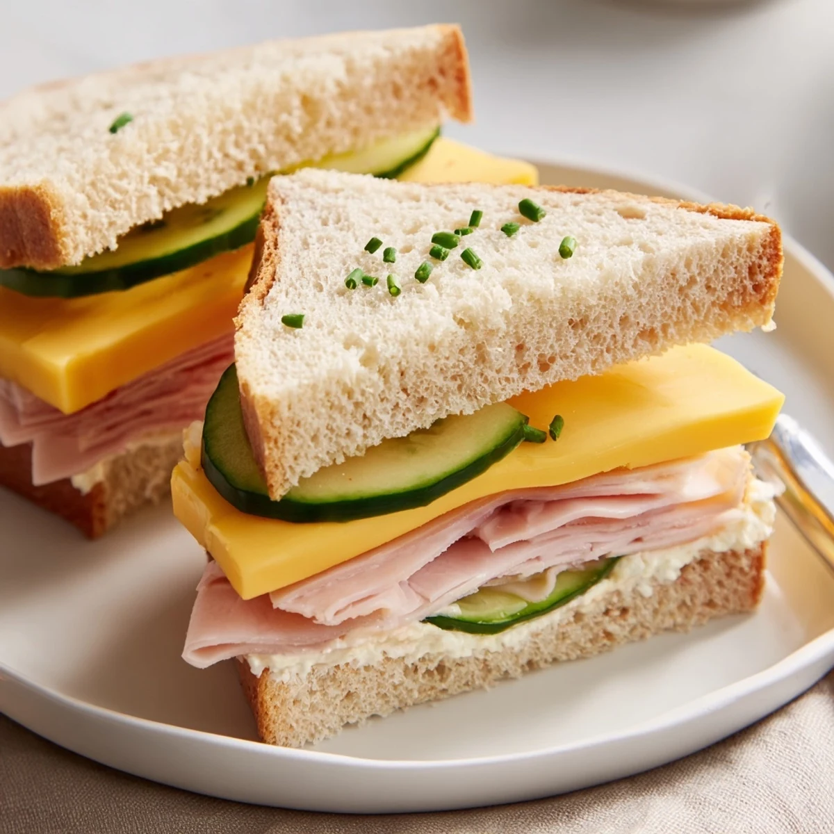 Close-up of trimmed Mini Sandwiches revealing soft bread, tangy mayo, lettuce