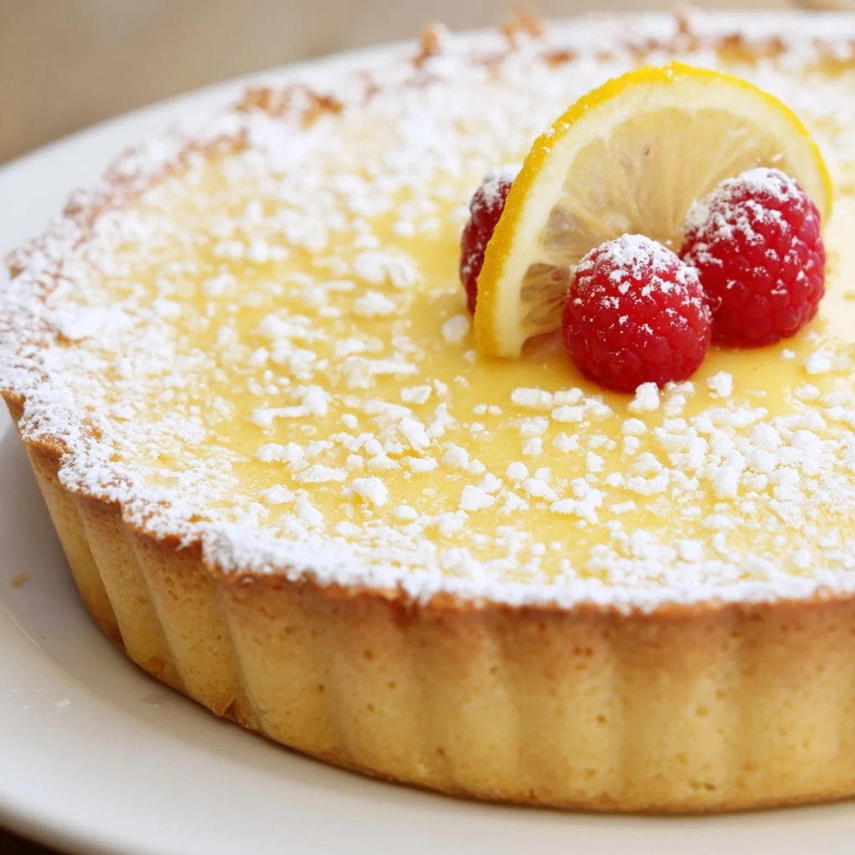 On a ceramic plate, Creamy Lemon Tart Recipe sliced, tangy aroma lingers