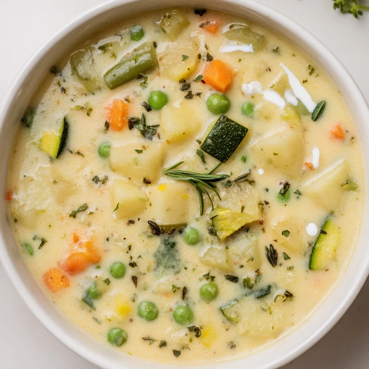 Steam rising from a bowl of Creamy Vegetable Soup Recipe, silky and warm.