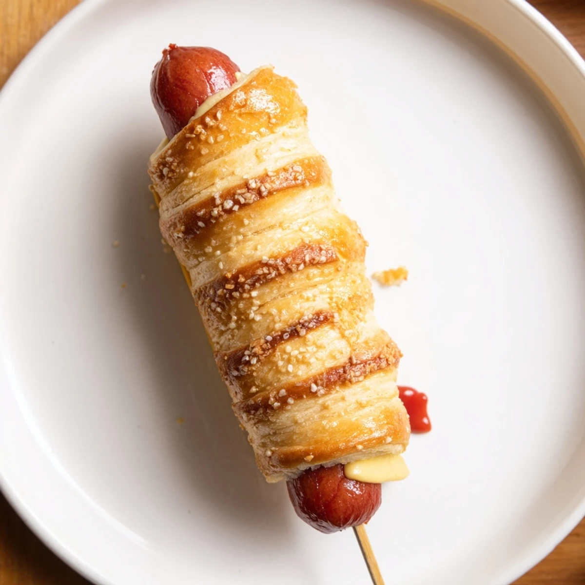 Golden, buttery Firecracker Hot Dogs Recipe on parchment, sesame-speckled, ready to serve