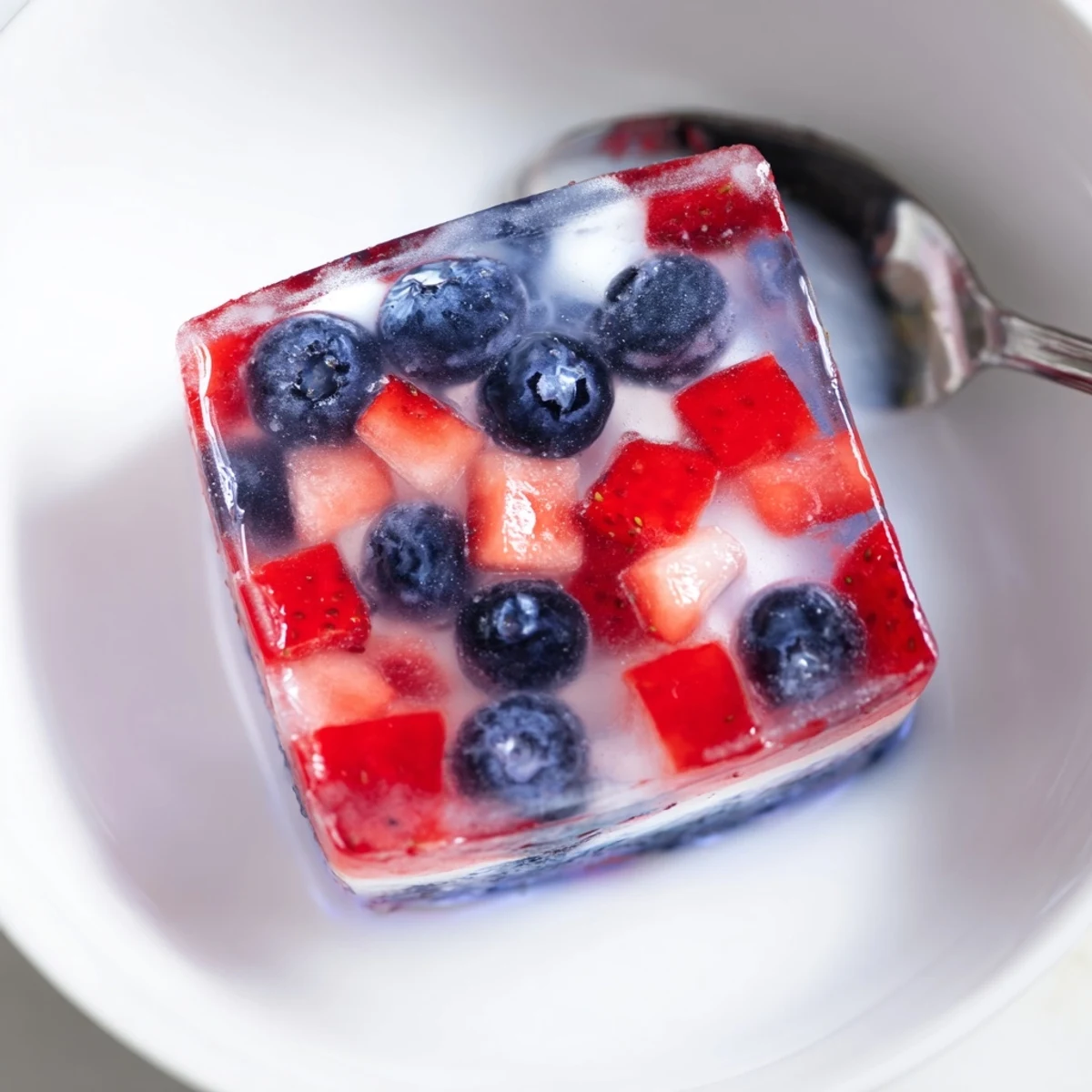 Bright Red White And Blue Ice Cubes Recipe with crunchy coconut, juicy berries