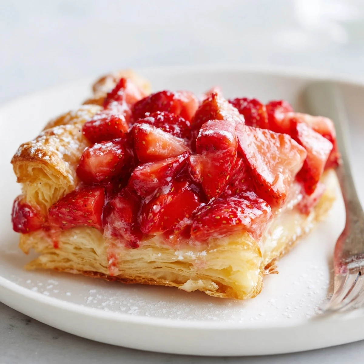 Warm Strawberry Danish Recipe with flaky pastry, creamy cheese, and glossy strawberries