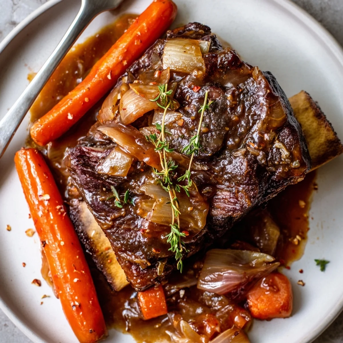 Herb-scented Slow Cooker Beef Short Ribs braised in red wine, crusty bread