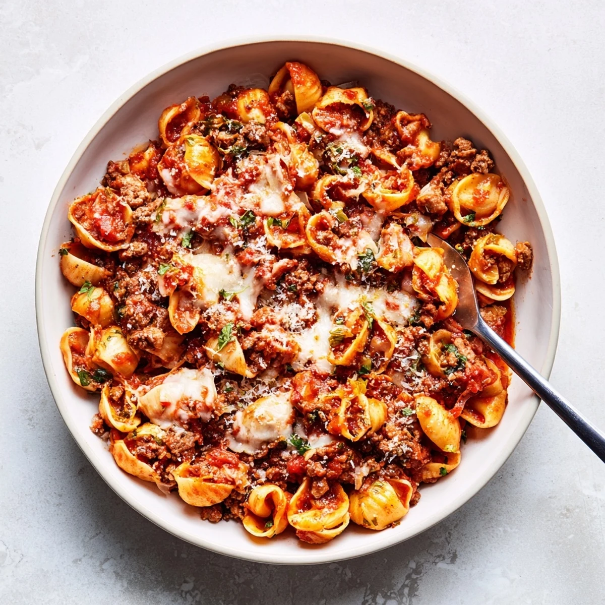 Comforting cabbage roll pasta bake featuring ground beef, tender cabbage, and melted mozzarella cheese