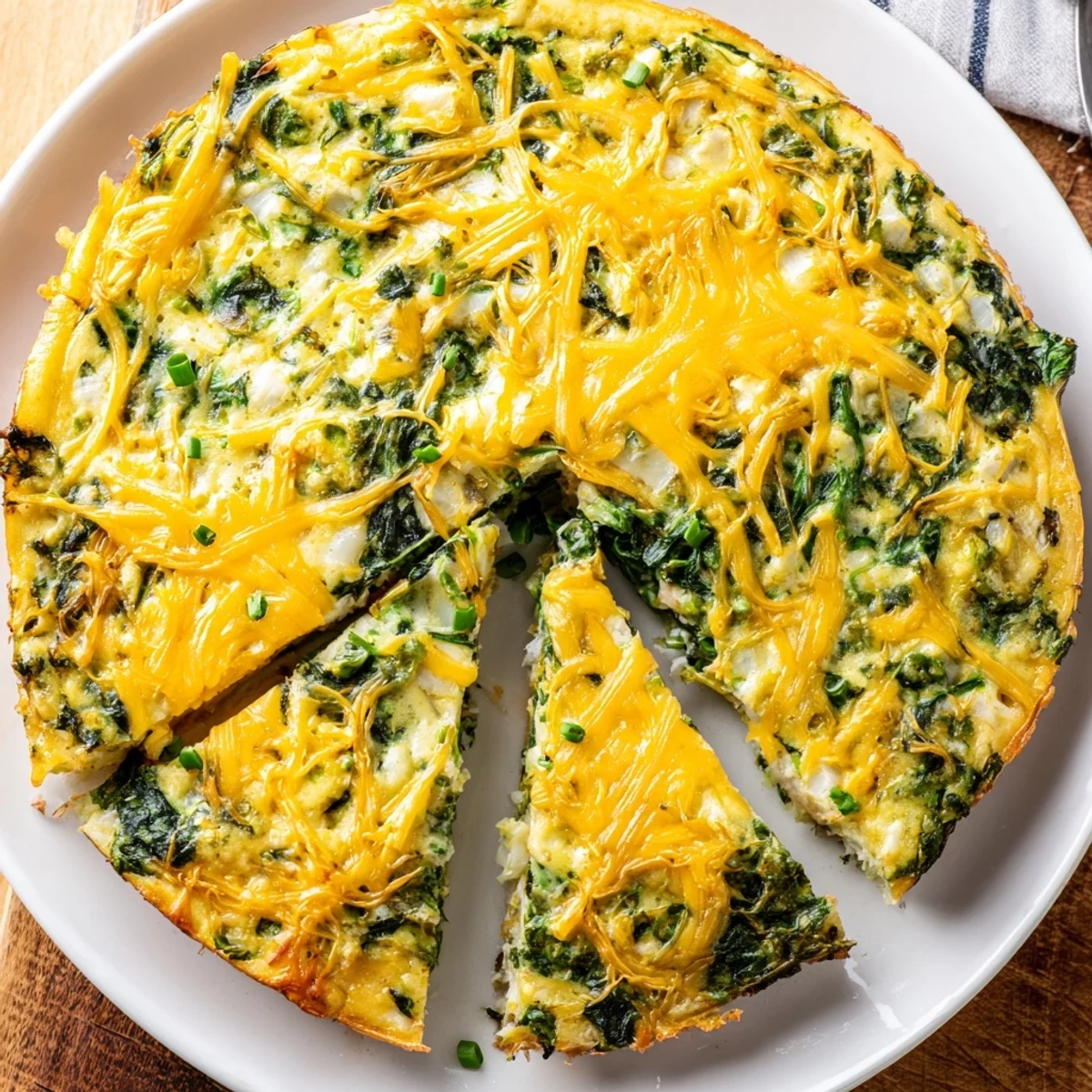 Protein-rich cottage cheese spinach no crust quiche featuring a fluffy golden texture and wilted greens