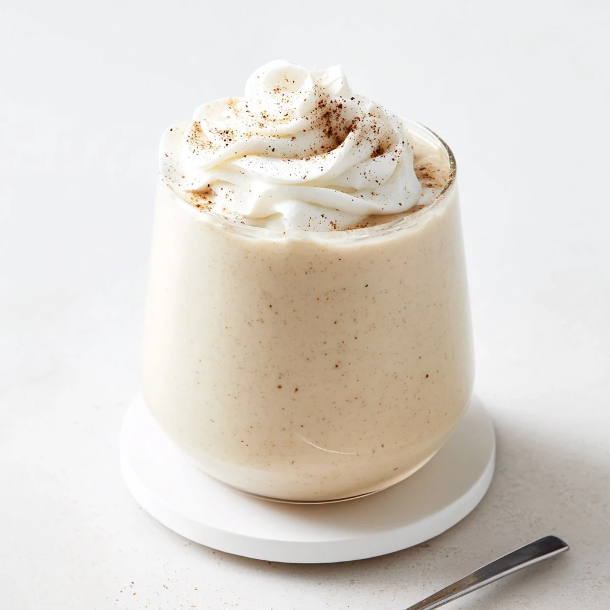 Golden ketogenic eggnog delight with aromatic spices and a dollop of cream for holiday celebrations