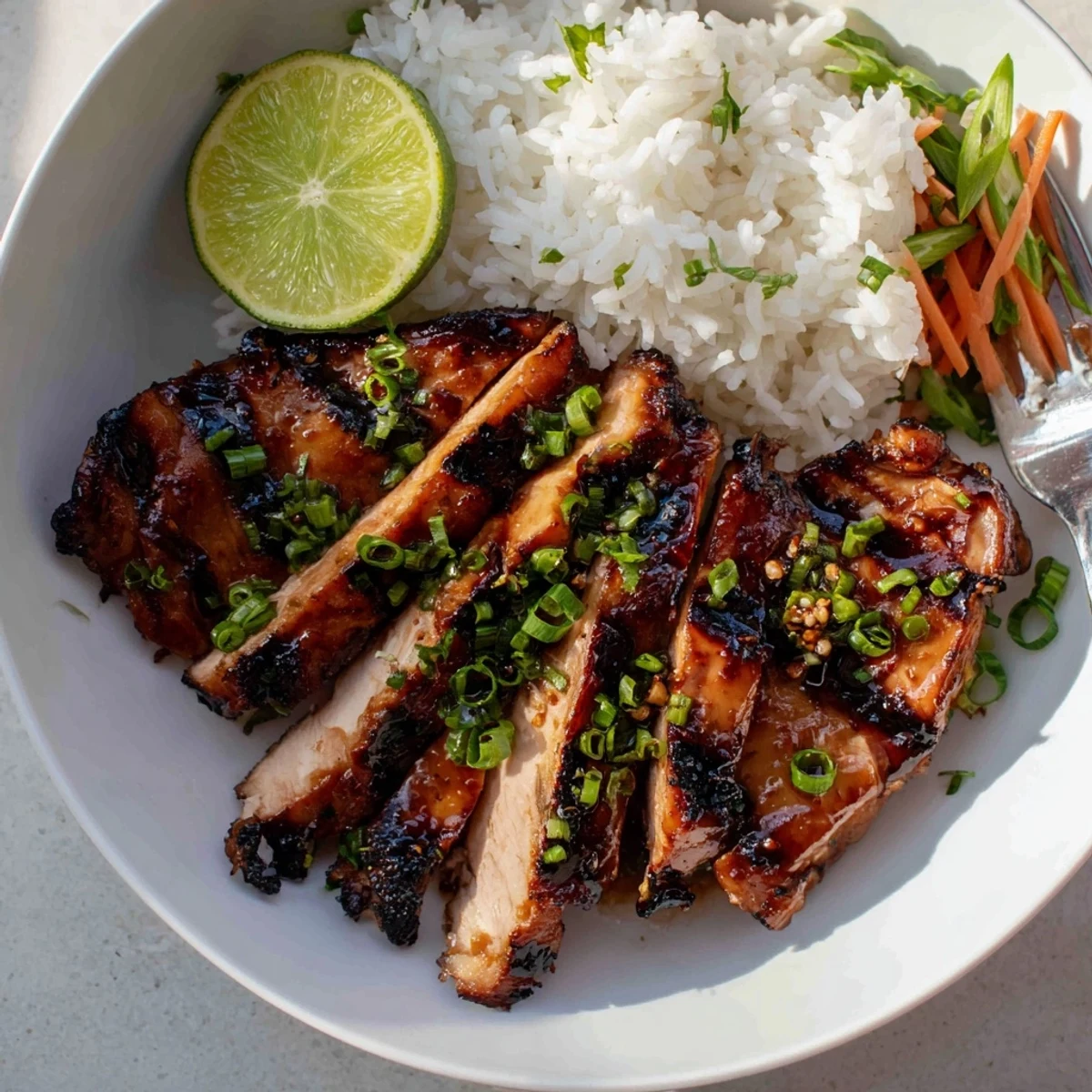 Sliced Grilled Vietnamese Chicken served over jasmine rice with pickled vegetables