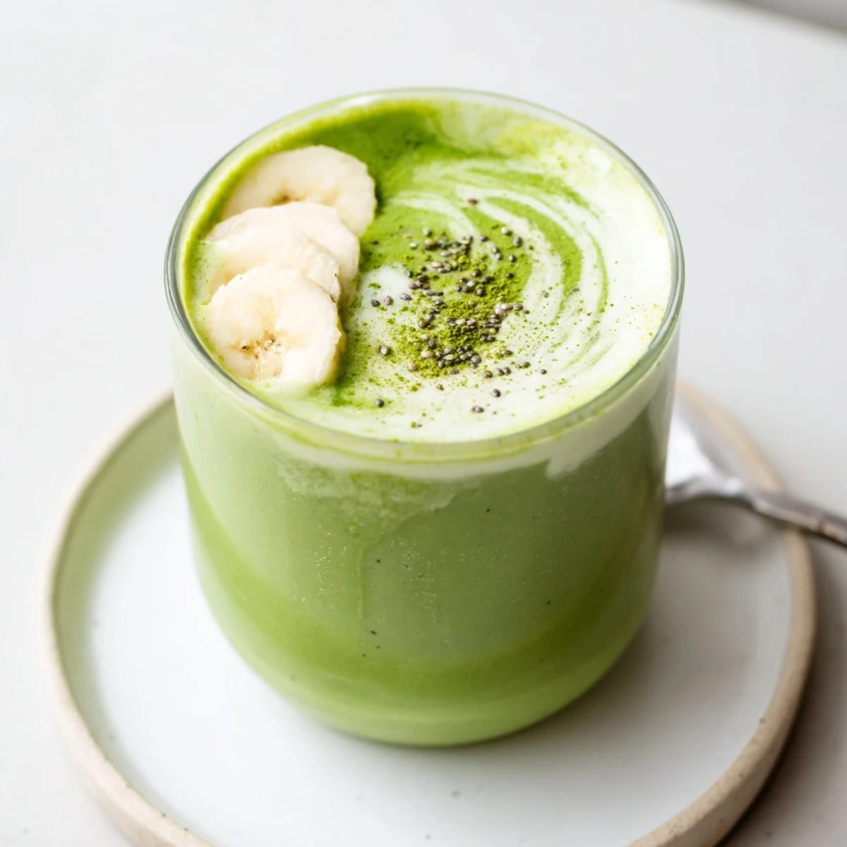 Vibrant Matcha Smoothie served alongside toast, bright green, subtly sweet and creamy