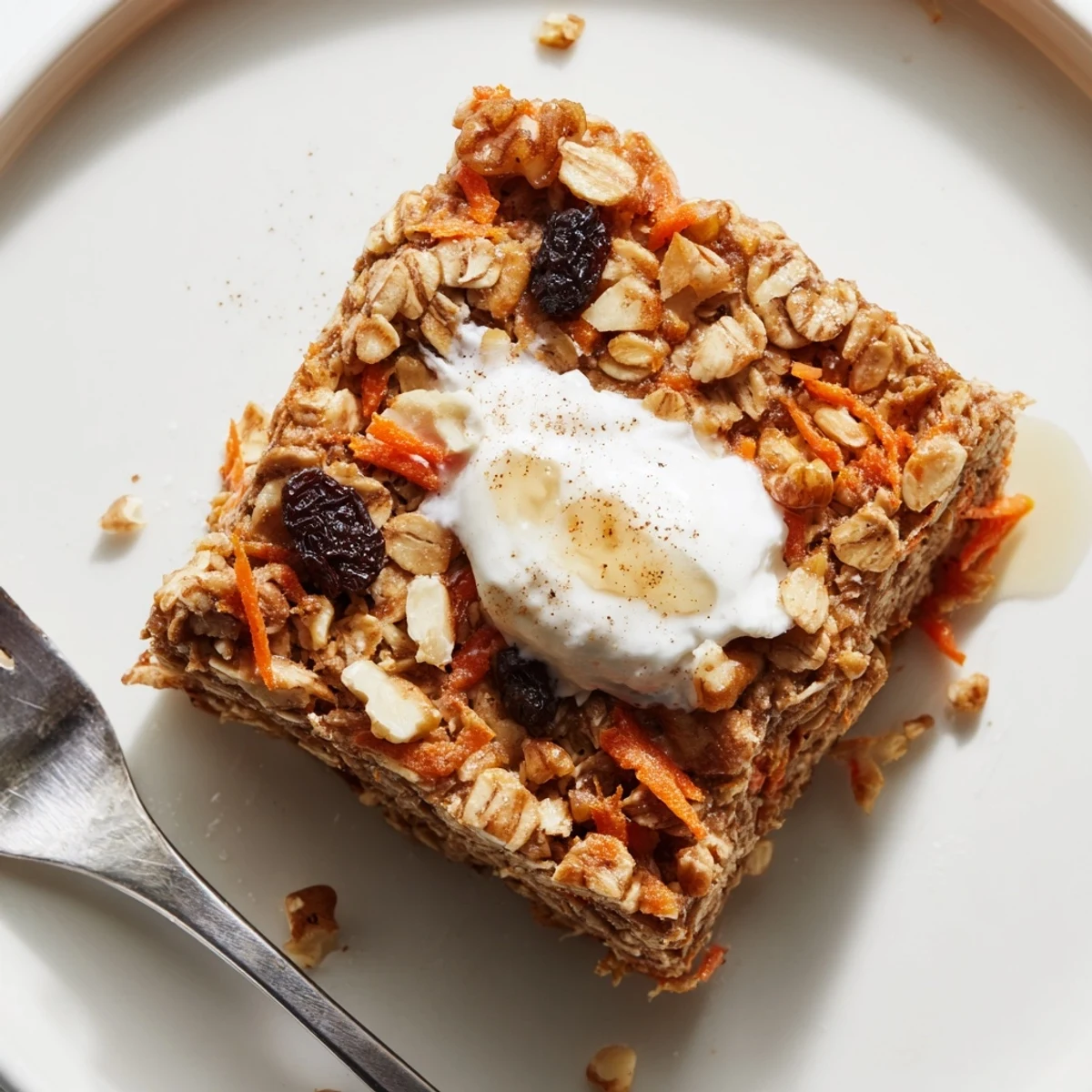 Homestyle Carrot Cake Baked Oatmeal golden-crusted, fresh from oven, cinnamon aroma
