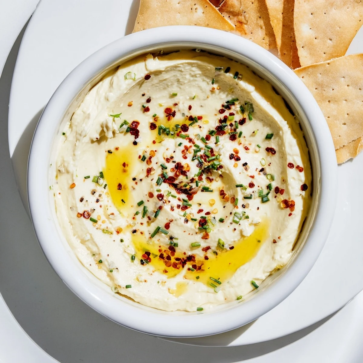 Creamy whipped feta topped with golden hot honey drizzle and fresh herbs