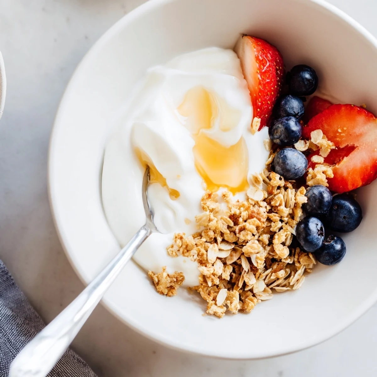 Thick creamy homemade yogurt served in glass jars topped with fresh berries