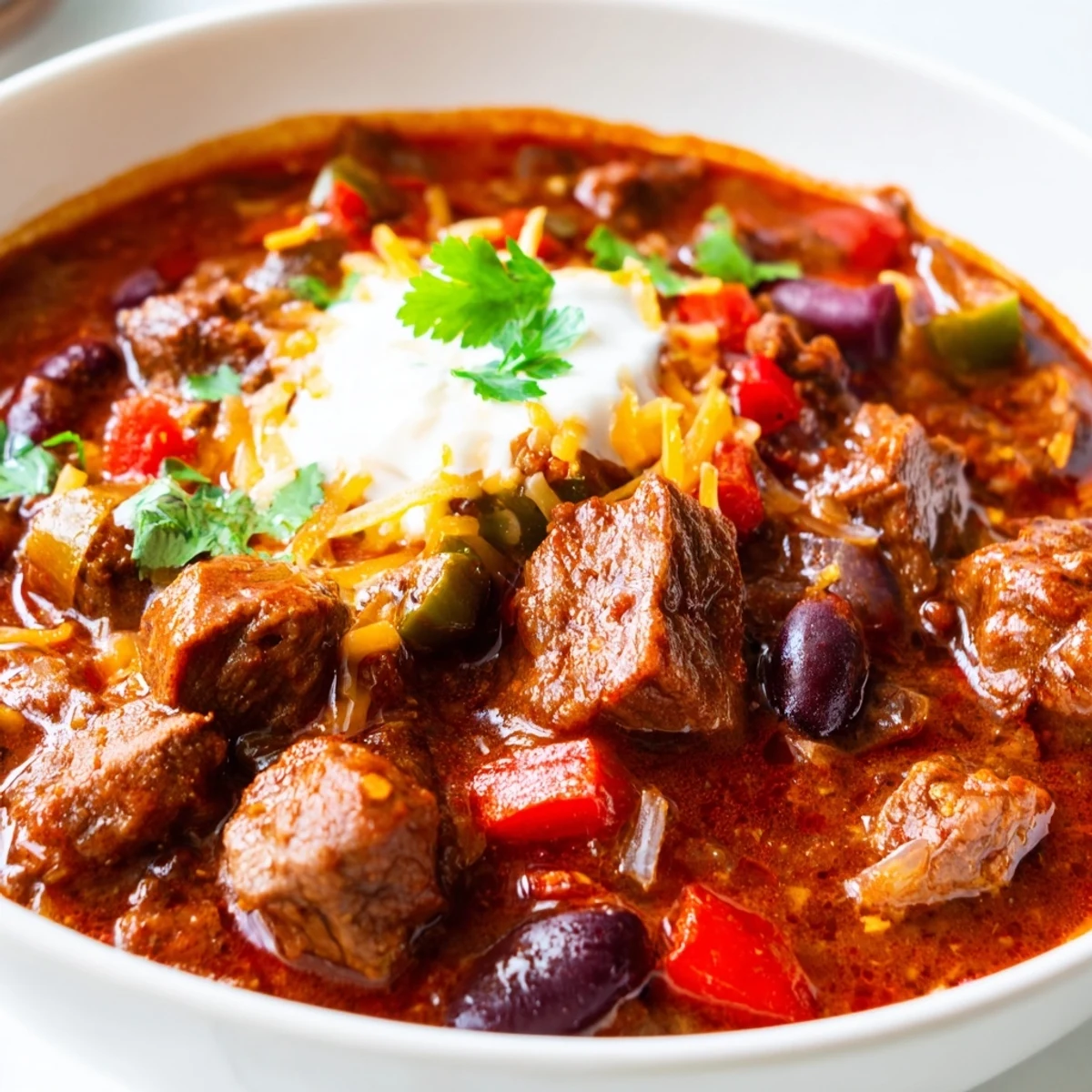 Thick beefy chili stew loaded with tender meat beans and bold spices