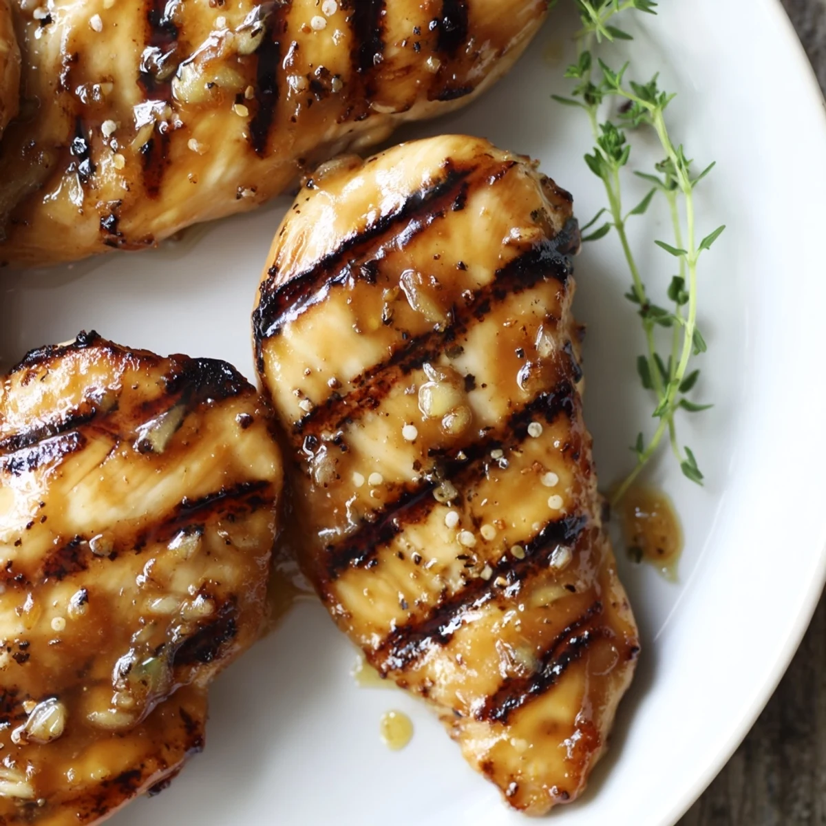 Golden Maple Dijon Grilled Chicken with caramelized grill marks on a rustic plate