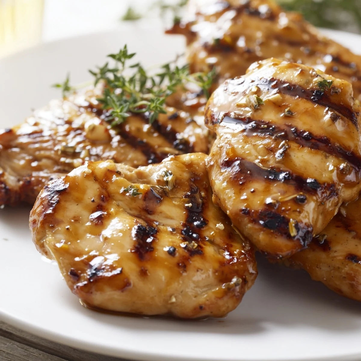 Juicy Maple Dijon Grilled Chicken sliced open, drizzled with sticky sweet-tangy glaze