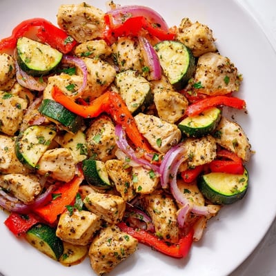 Vibrant Mediterranean chicken stir fry featuring tender juicy meat crisp vegetables and aromatic garlic oregano flavors