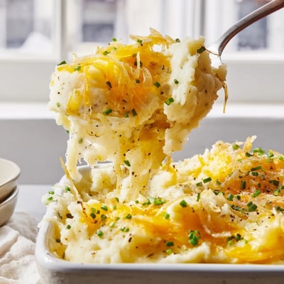 Cheesy Onion Mashed Potato Casserole